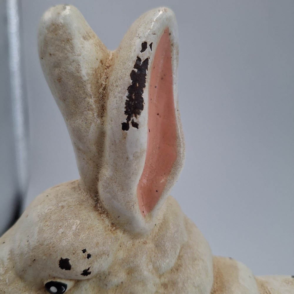 Shabby Chic White Bunny Rabbit Doorstop Cast Iron Metal Farmhouse Statue VTG - Picture 3 of 12